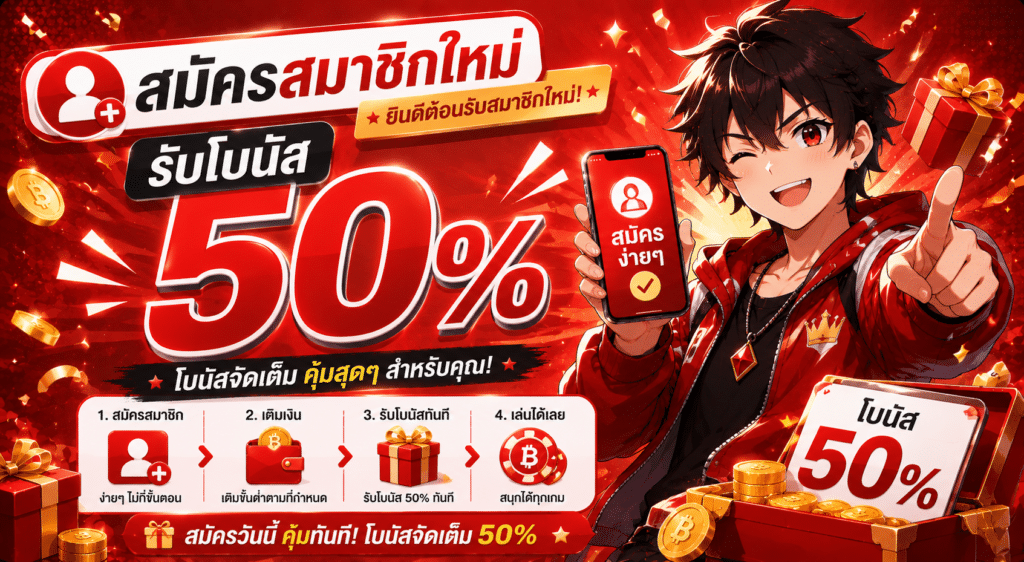 สมัครสมาชิกใหม่ รับโปนัส 50%
