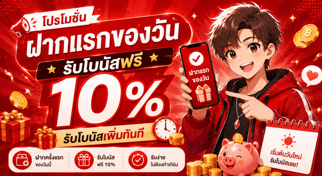 โปรโมชันฝากแรกของวัน รับโบนัสฟรี 10%